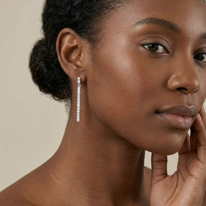 "The Starlight Beam" - S925 Silver Moissanite Vertical Bar Earrings | Lab-Grown Eternal Sparkle