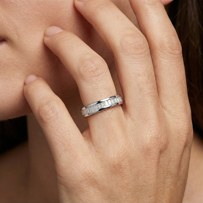 Linear Rhythm Half-Eternity Ring - Step-Cut Moissanite & Recycled Silver