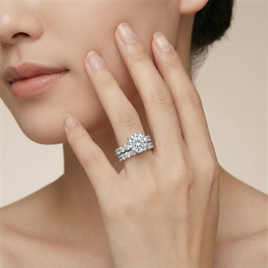 The Eternal Glow Set: 4ct Round Brilliant Moissanite Solitaire & Full Eternity Band in S925 Sterling Silver