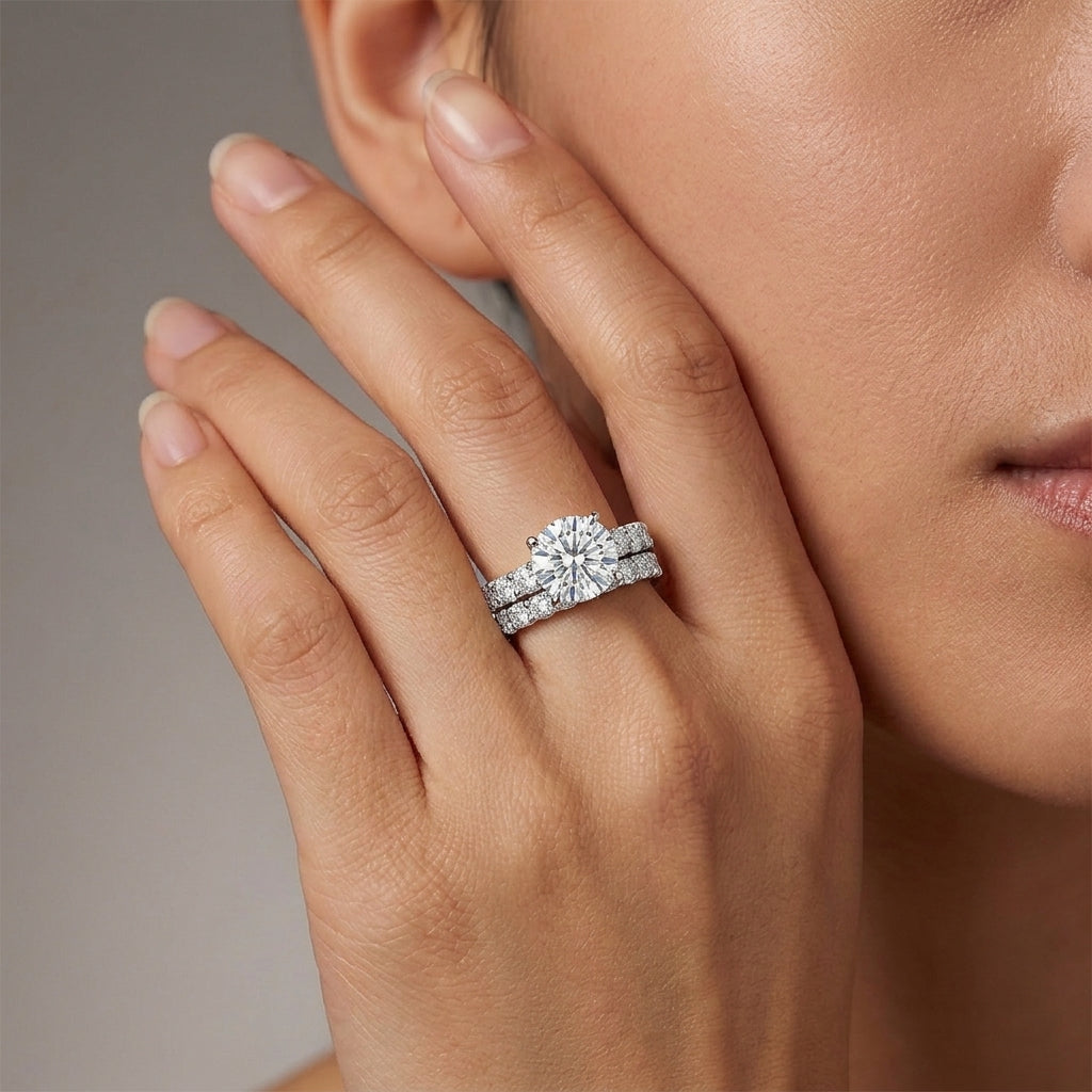 The Eternal Glow Set: 4ct Round Brilliant Moissanite Solitaire & Full Eternity Band in S925 Sterling Silver