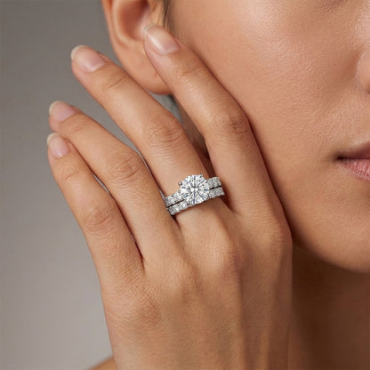 The Eternal Glow Set: 4ct Round Brilliant Moissanite Solitaire & Full Eternity Band in S925 Sterling Silver