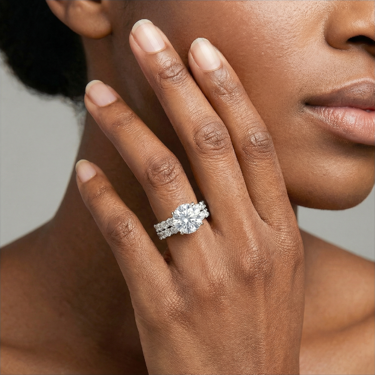 The Eternal Glow Set: 4ct Round Brilliant Moissanite Solitaire & Full Eternity Band in S925 Sterling Silver