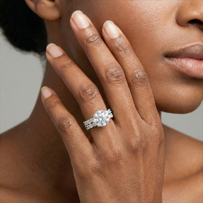 The Eternal Glow Set: 4ct Round Brilliant Moissanite Solitaire & Full Eternity Band in S925 Sterling Silver