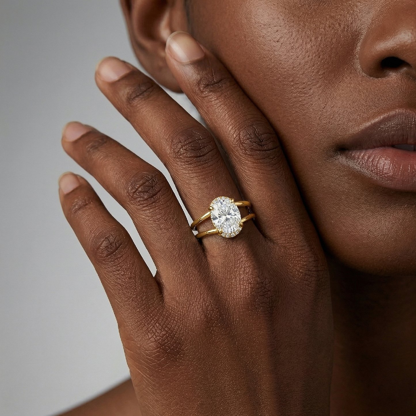 "The Ocean Ripple" Oval Moissanite Ring | 14K Gold Plated S925 Silver Split Shank Statement Ring