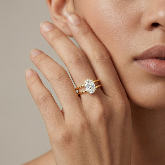 "The Ocean Ripple" Oval Moissanite Ring | 14K Gold Plated S925 Silver Split Shank Statement Ring