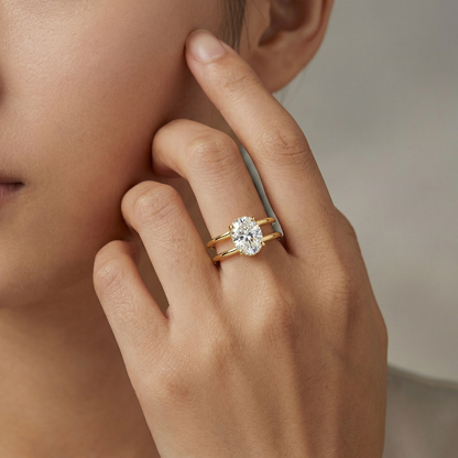 "The Ocean Ripple" Oval Moissanite Ring | 14K Gold Plated S925 Silver Split Shank Statement Ring