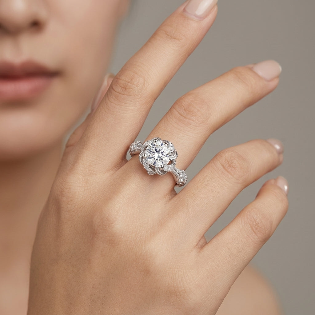 The "Eternal Flora" Moissanite Ring - Hand-Carved S925 Silver Vintage Band