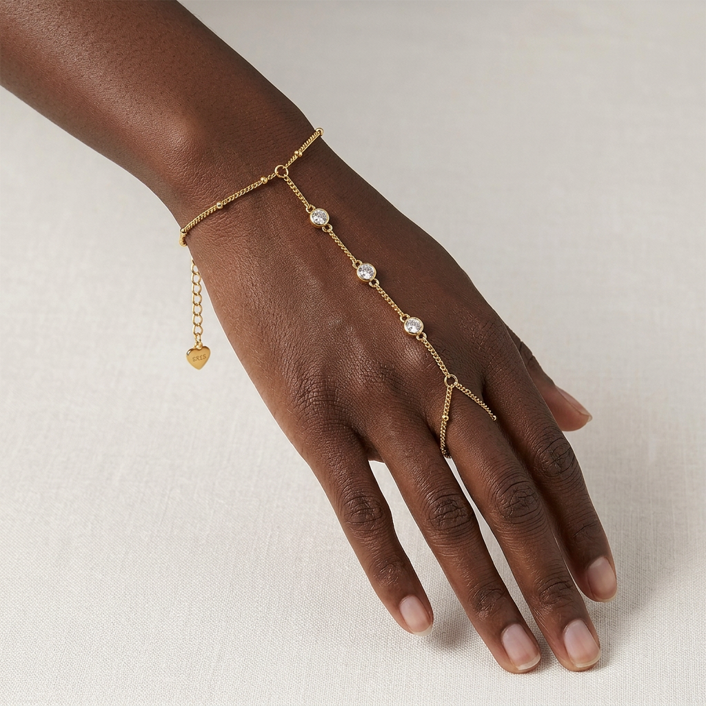 S925 Sterling Silver Moissanite Hand Chain - Hawaiian Sun-Kissed Slave Bracelet