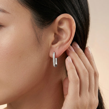 S925 Sterling Silver Moissanite Elongated U-Hoop Earrings | Minimalist Chic