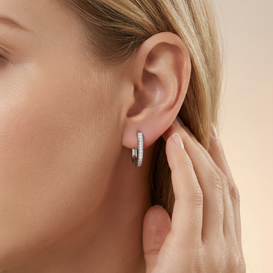 S925 Sterling Silver Moissanite Elongated U-Hoop Earrings | Minimalist Chic