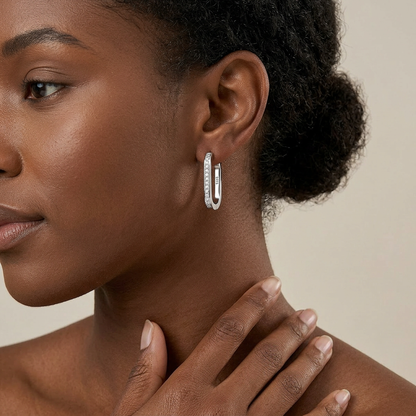 S925 Sterling Silver Moissanite Elongated U-Hoop Earrings | Minimalist Chic