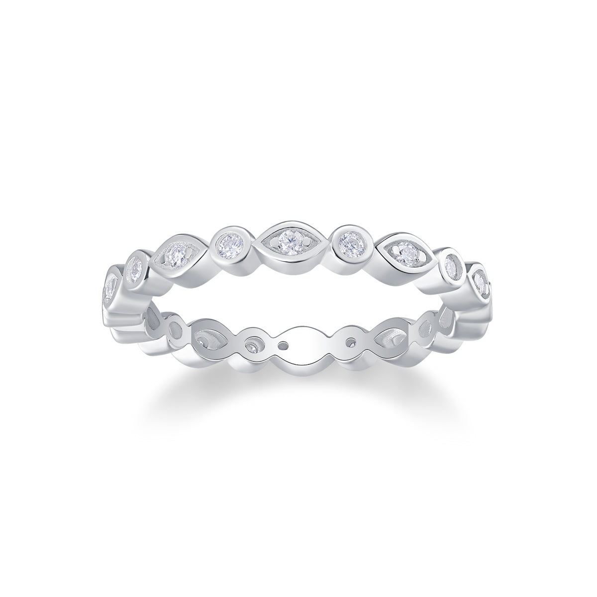 The "Timeless Flow" Bezel Set Moissanite Ring - S925 Sterling Silver Alternating Pear & Round Eternity Band