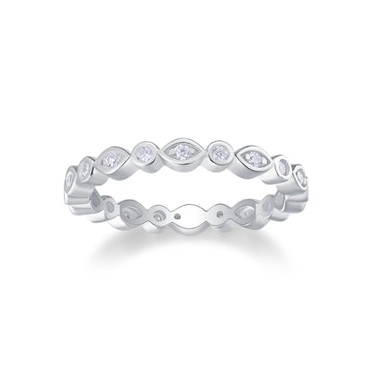 The "Timeless Flow" Bezel Set Moissanite Ring - S925 Sterling Silver Alternating Pear & Round Eternity Band