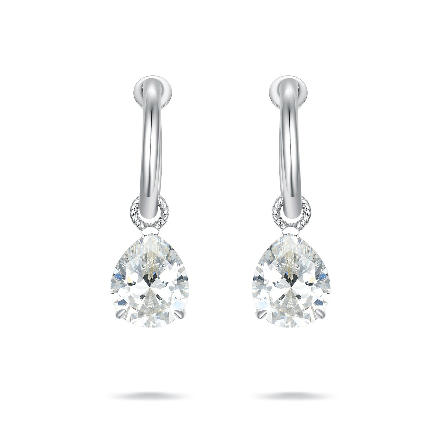 S925 Sterling Silver Pear-Cut Simulated Diamond Drop Hoop Earrings