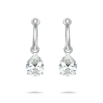 S925 Sterling Silver Pear-Cut Simulated Diamond Drop Hoop Earrings
