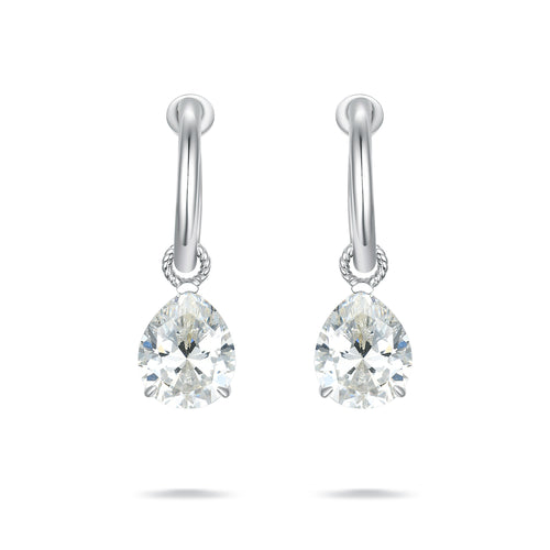 S925 Sterling Silver Pear-Cut Simulated Diamond Drop Hoop Earrings