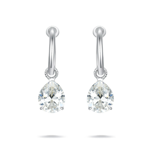 S925 Sterling Silver Pear-Cut Simulated Diamond Drop Hoop Earrings
