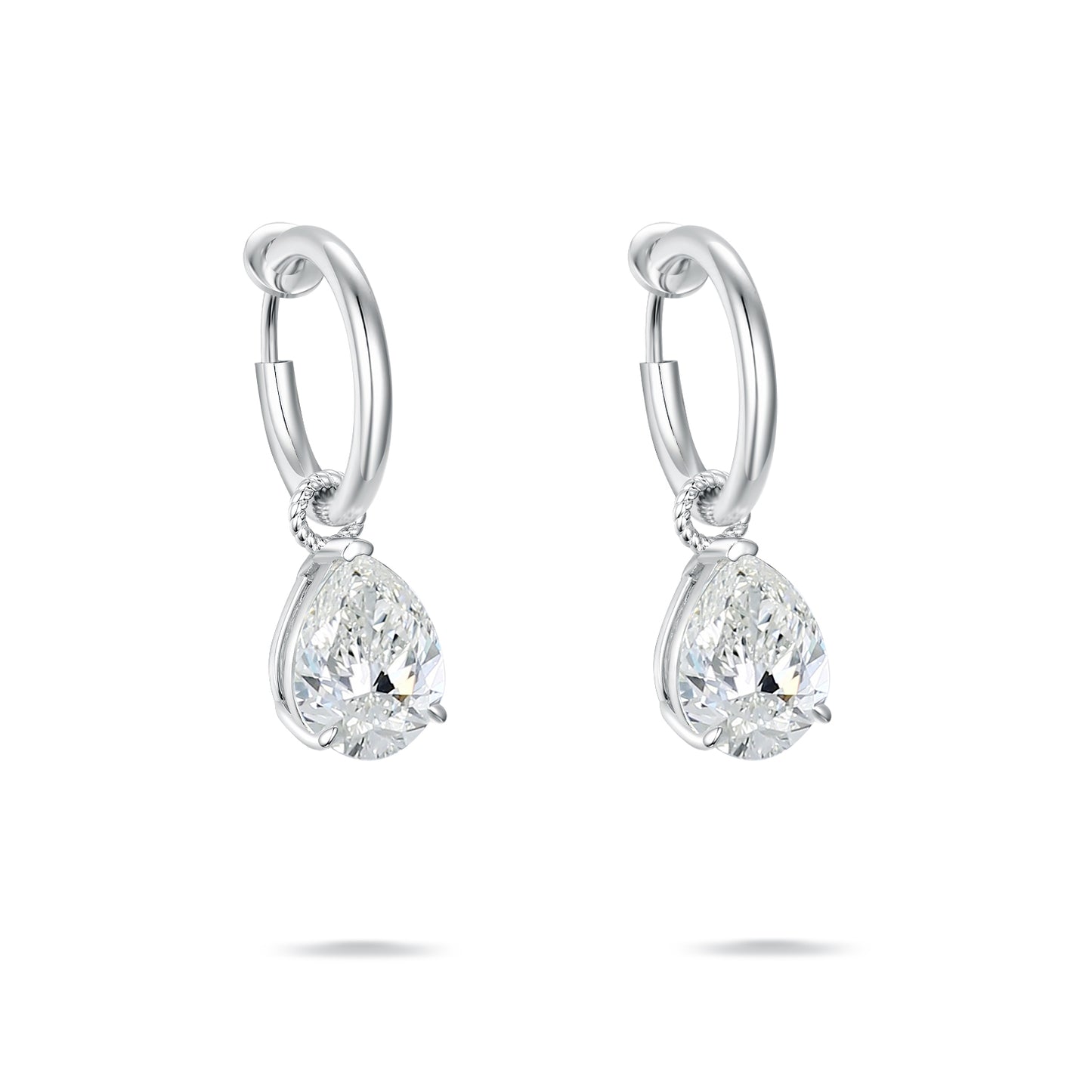 S925 Sterling Silver Pear-Cut Simulated Diamond Drop Hoop Earrings