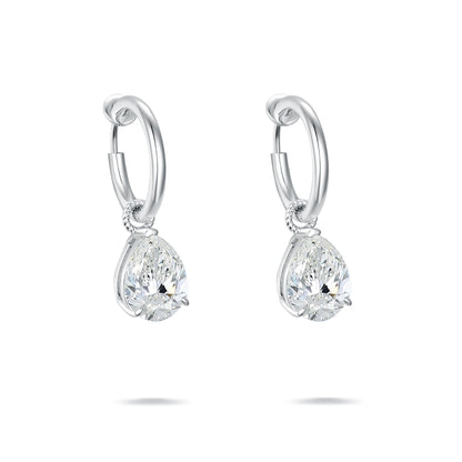 S925 Sterling Silver Pear-Cut Simulated Diamond Drop Hoop Earrings