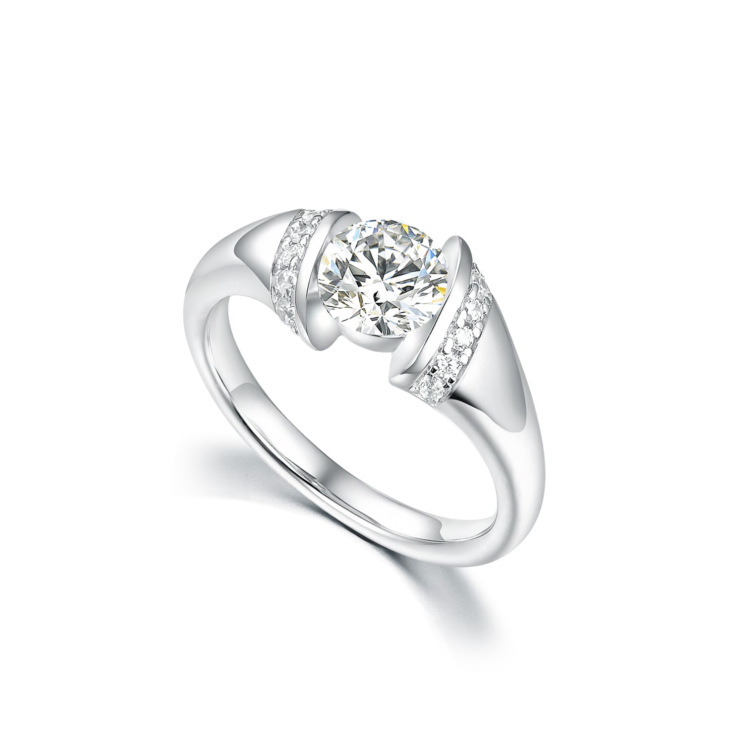 Modern Tension-Set Simulated Diamond Engagement Ring - Round Cut Floating Solitaire with Pavé Accents - Ideal Travel Ring or Anniversary Gift