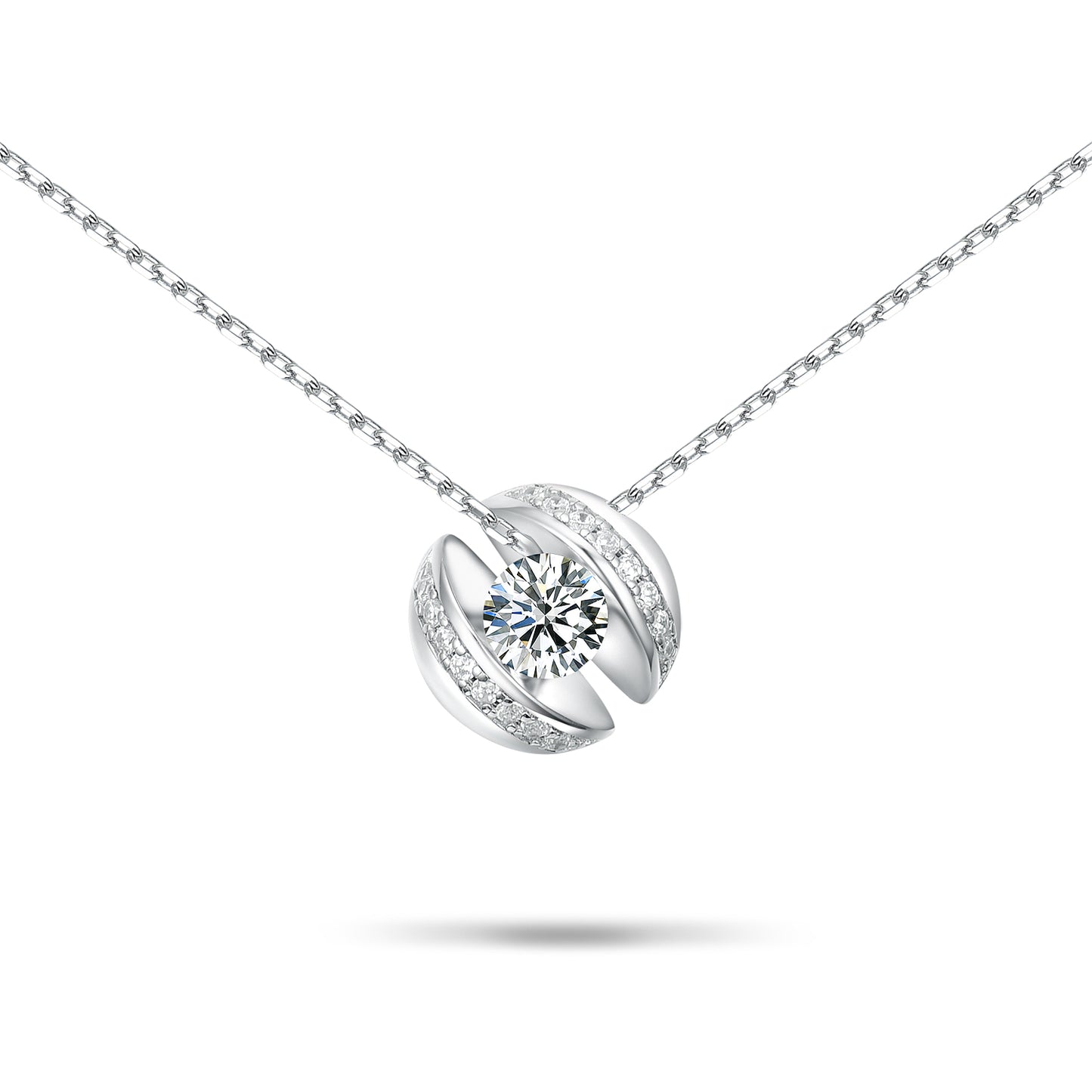 Floating Solitaire Pendant Necklace in S925 Sterling Silver | Round Cut Simulated Diamond Necklaces for Women