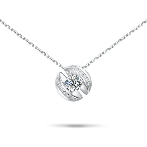 Floating Solitaire Pendant Necklace in S925 Sterling Silver | Round Cut Simulated Diamond Necklaces for Women