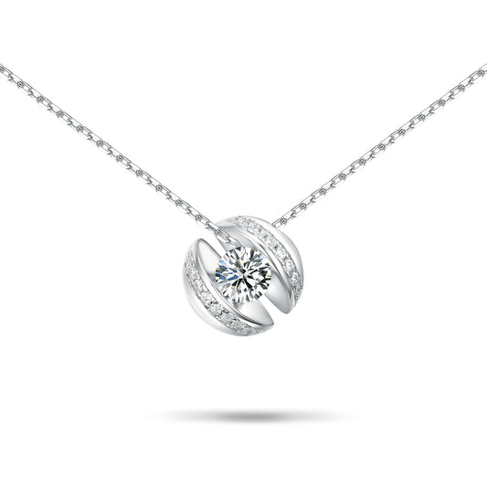 Floating Solitaire Pendant Necklace in S925 Sterling Silver | Round Cut Simulated Diamond Necklaces for Women