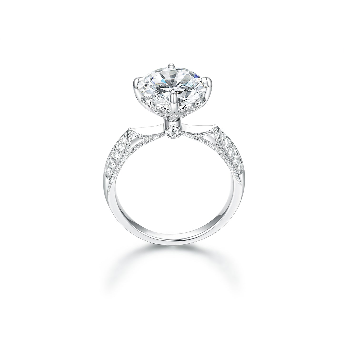 Vintage-Inspired Crown Solitaire Ring – Round Brilliant Simulated Diamond in S925 Sterling Silver