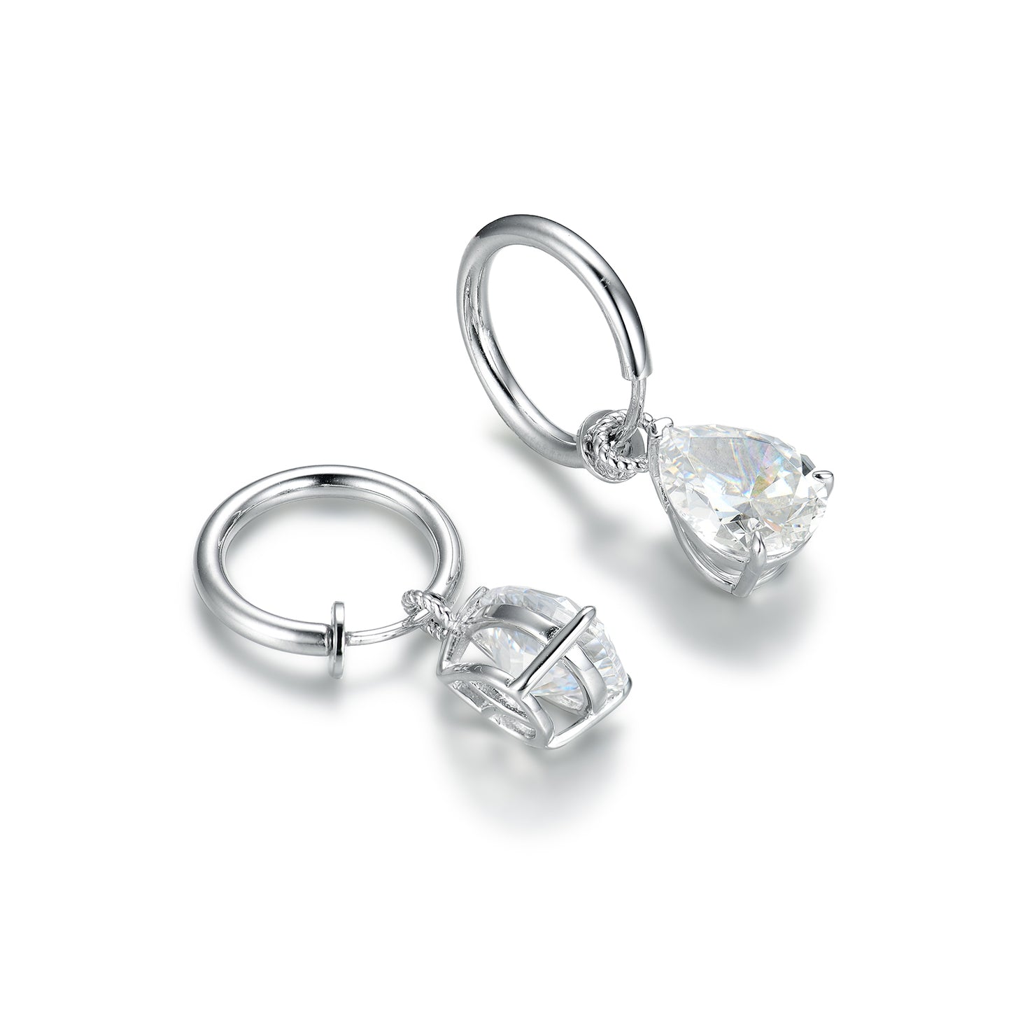 S925 Sterling Silver Pear-Cut Simulated Diamond Drop Hoop Earrings