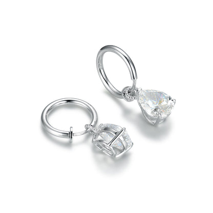 S925 Sterling Silver Pear-Cut Simulated Diamond Drop Hoop Earrings
