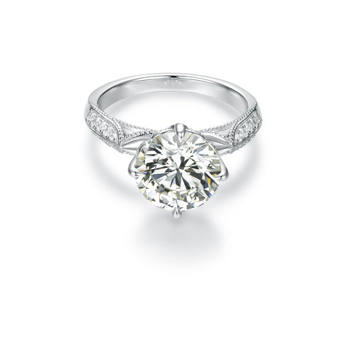 Vintage-Inspired Crown Solitaire Ring – Round Brilliant Simulated Diamond in S925 Sterling Silver