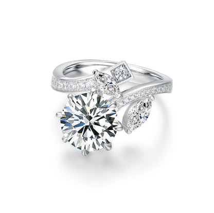Elegant S925 Silver Open Bypass Ring - Round & Marquise Simulated Diamond Engagement Ring