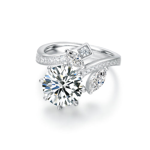 Elegant S925 Silver Open Bypass Ring - Round & Marquise Simulated Diamond Engagement Ring