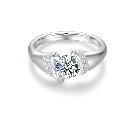 Modern Tension-Set Simulated Diamond Engagement Ring - Round Cut Floating Solitaire with Pavé Accents - Ideal Travel Ring or Anniversary Gift