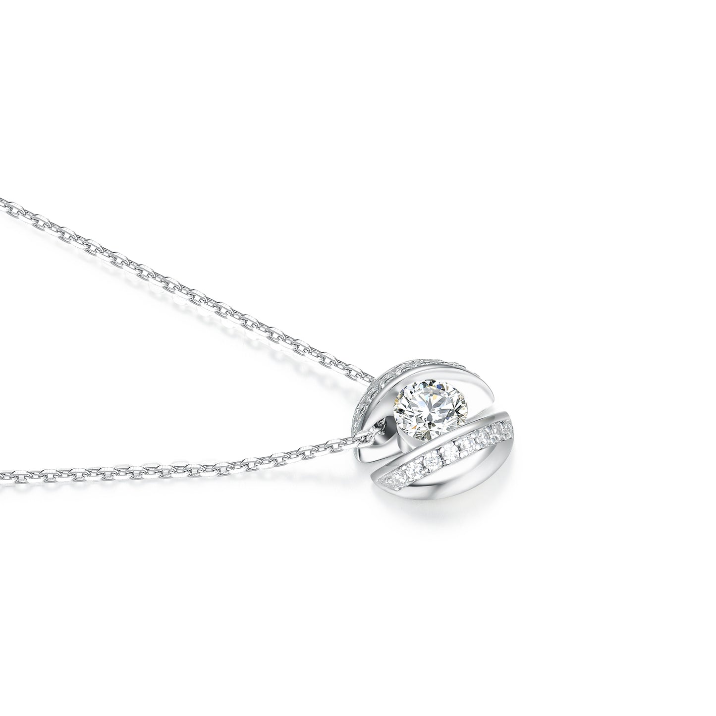 Floating Solitaire Pendant Necklace in S925 Sterling Silver | Round Cut Simulated Diamond Necklaces for Women