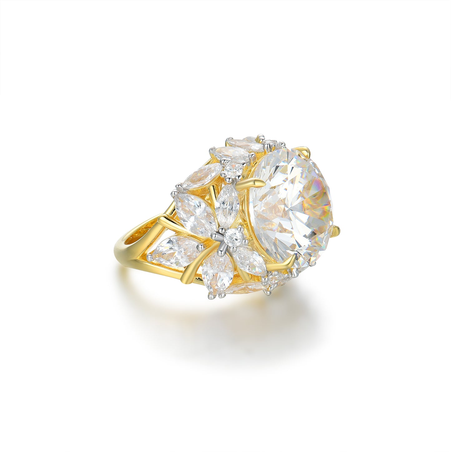 14K Plated Exquisite 12-Carat Oval Cut Simulated Diamond Ring – Floral Butterfly Halo in S925 Silver