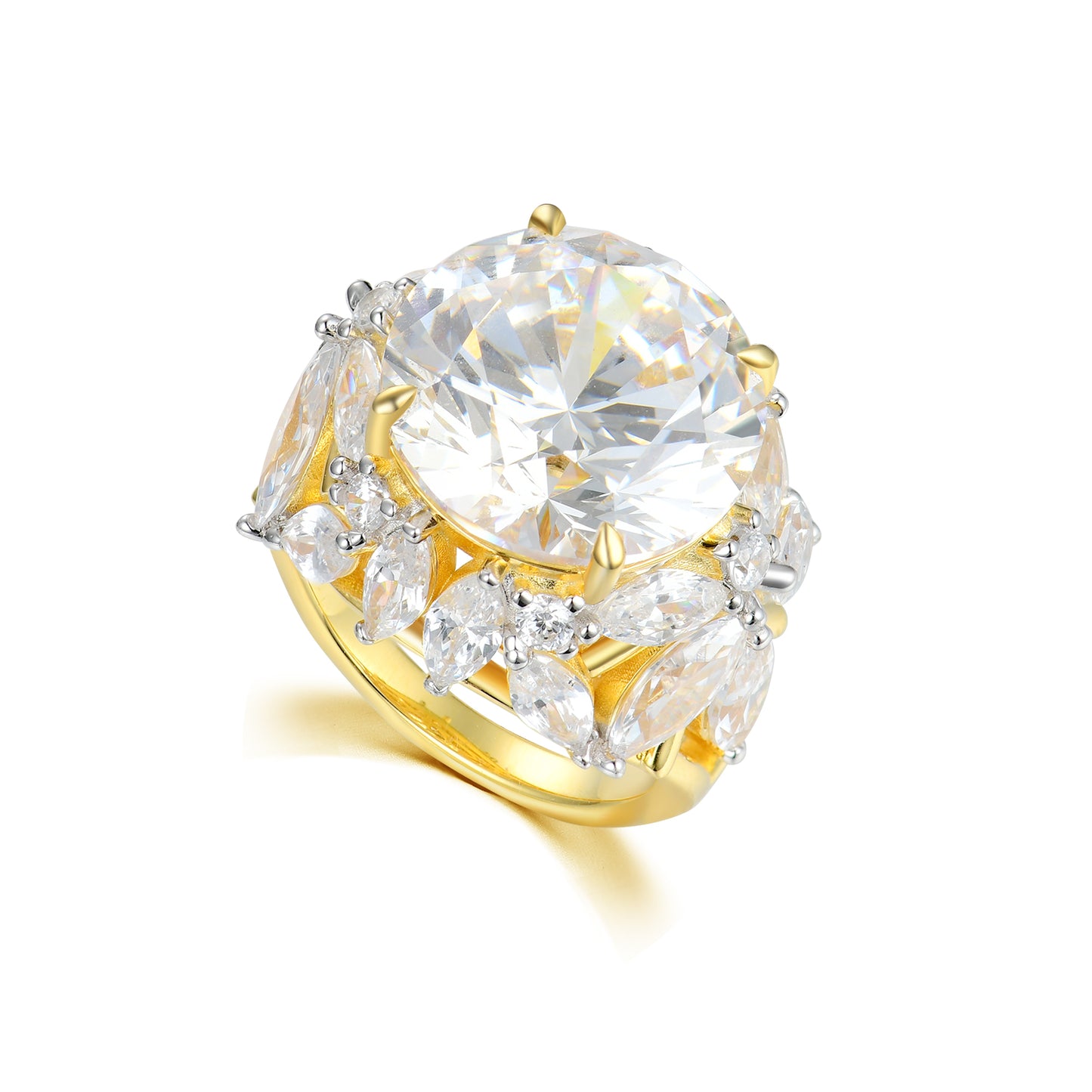 14K Plated Exquisite 12-Carat Oval Cut Simulated Diamond Ring – Floral Butterfly Halo in S925 Silver