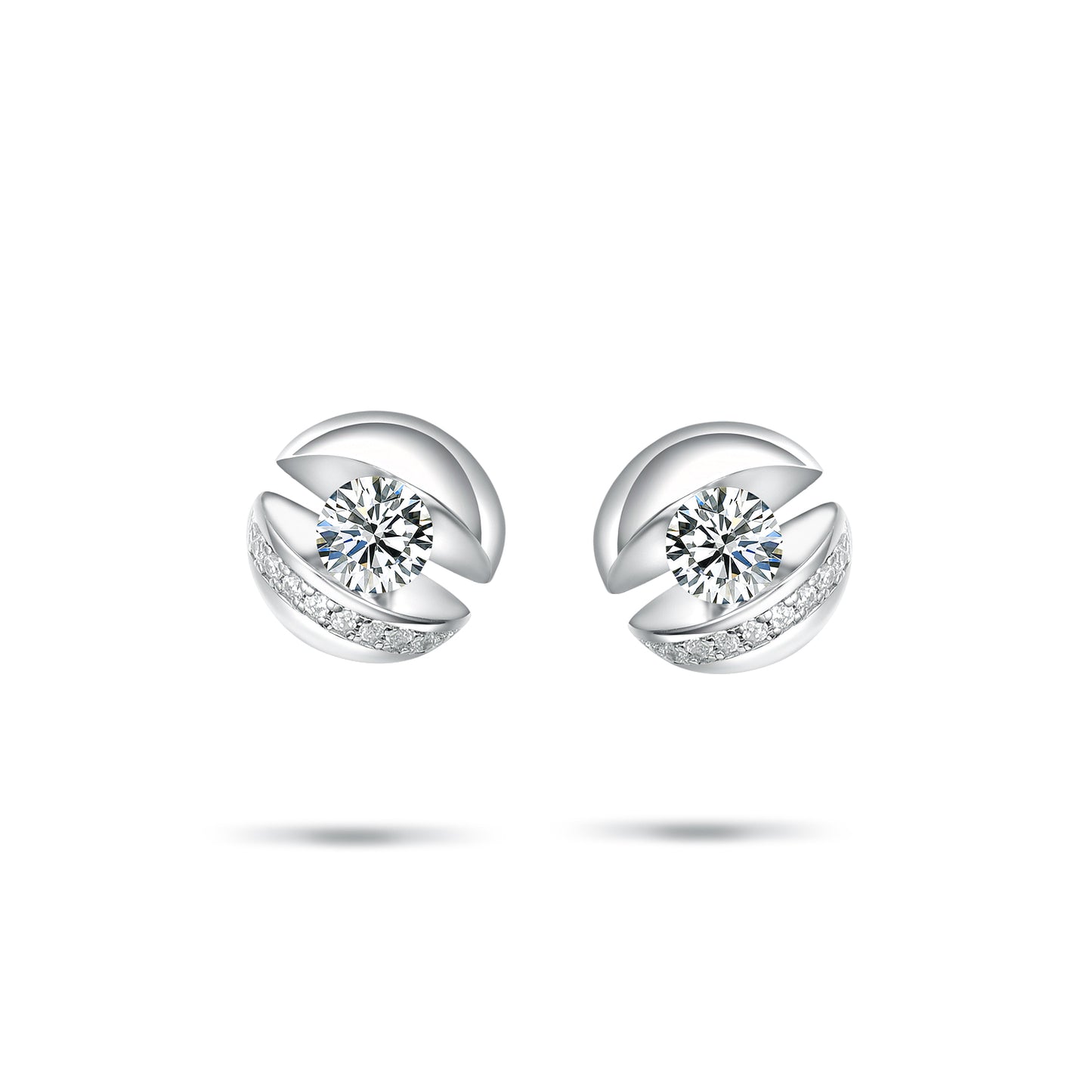 Elegant Bypass Ribbon Stud Earrings – Round Cut Simulated Diamond in S925 Sterling Silver, Contemporary Wave Design