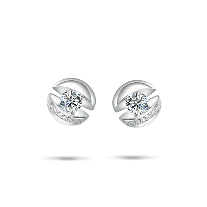 Elegant Bypass Ribbon Stud Earrings – Round Cut Simulated Diamond in S925 Sterling Silver, Contemporary Wave Design