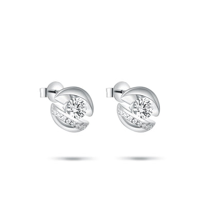 Elegant Bypass Ribbon Stud Earrings – Round Cut Simulated Diamond in S925 Sterling Silver, Contemporary Wave Design