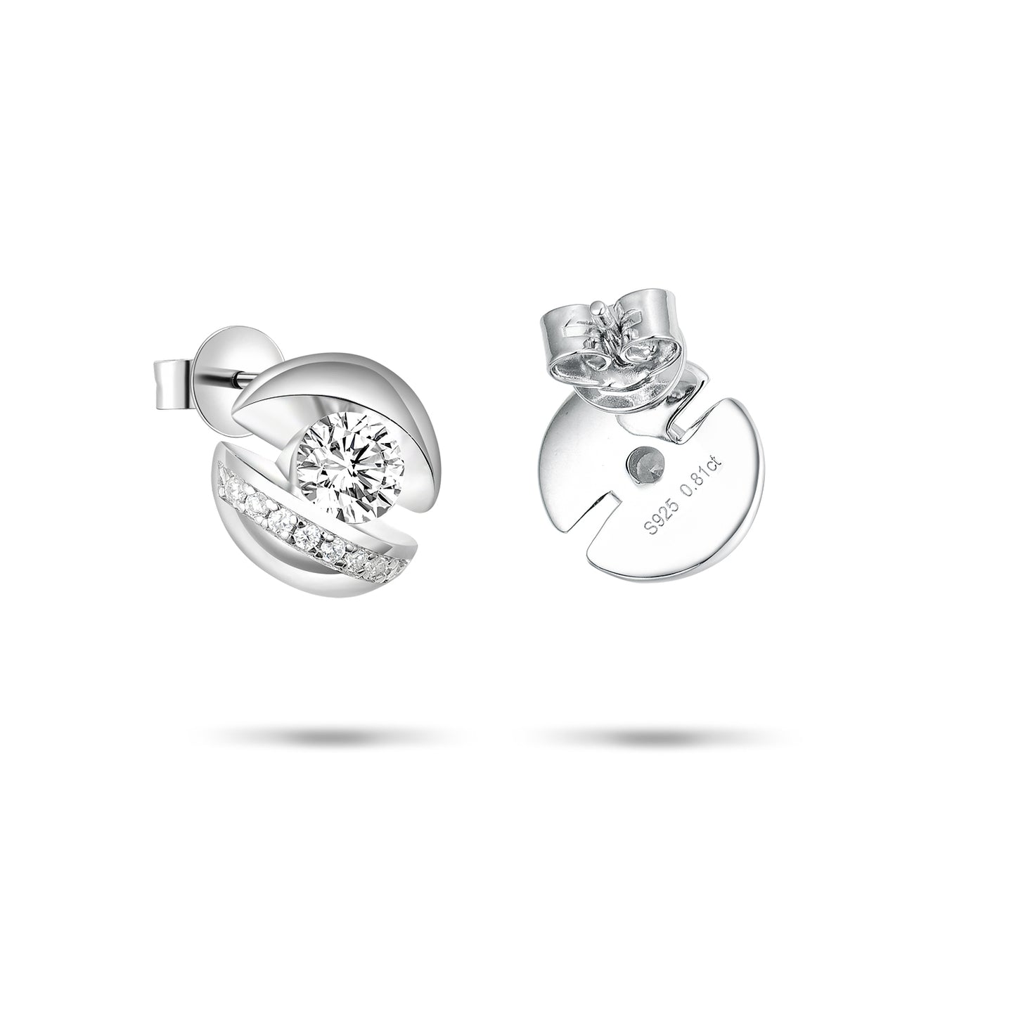 Elegant Bypass Ribbon Stud Earrings – Round Cut Simulated Diamond in S925 Sterling Silver, Contemporary Wave Design