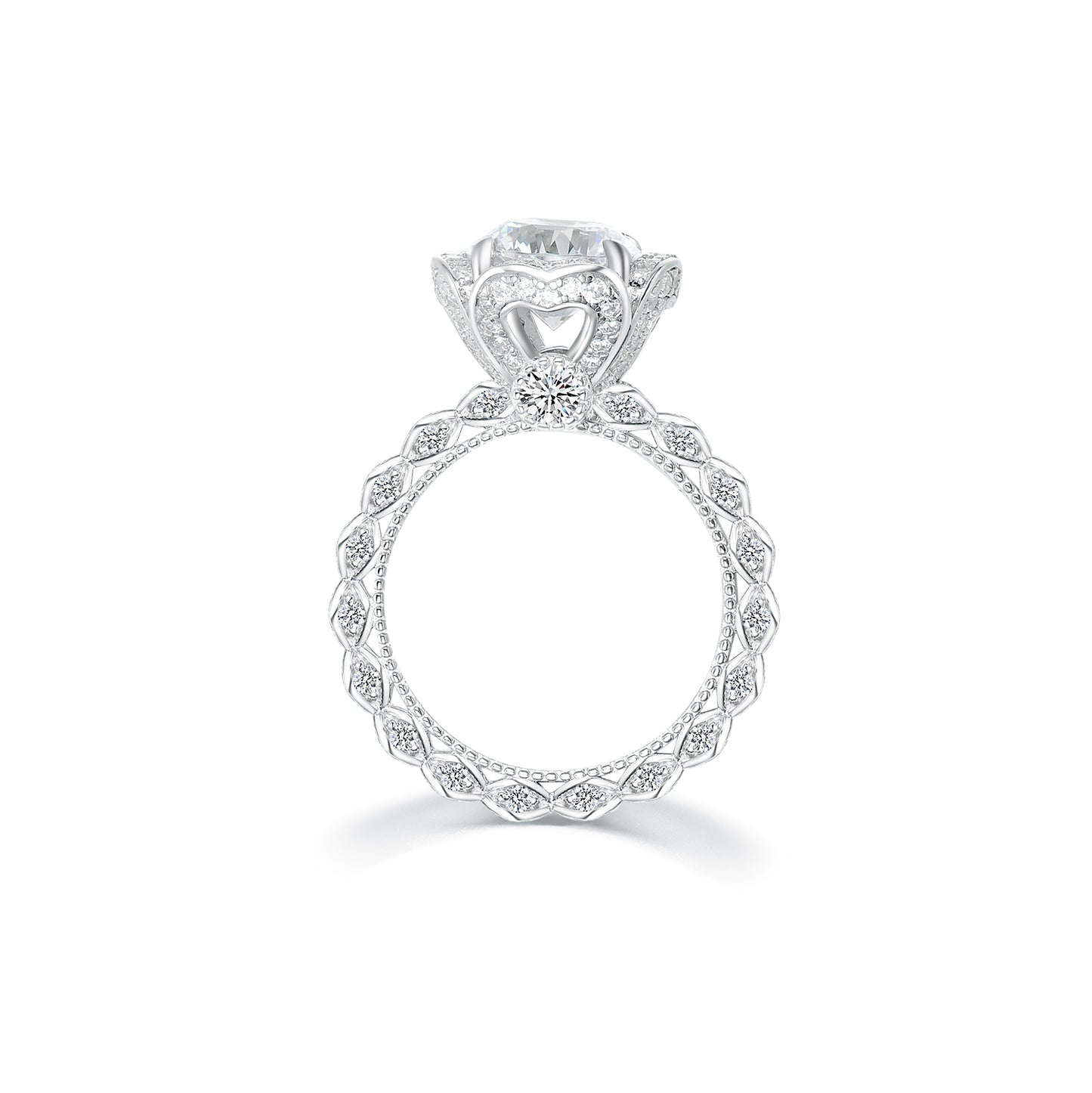 Vintage Floral Halo Engagement Ring - 3.0ct Cushion/Round Cut Simulated Diamond in S925 Sterling Silver - Romantic Sunflower Wedding Band for Women