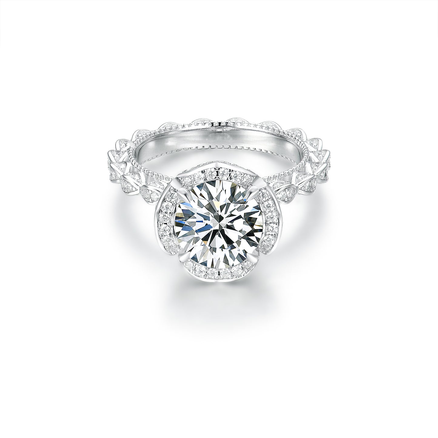 Vintage Floral Halo Engagement Ring - 3.0ct Cushion/Round Cut Simulated Diamond in S925 Sterling Silver - Romantic Sunflower Wedding Band for Women