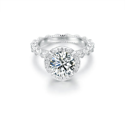 Vintage Floral Halo Engagement Ring - 3.0ct Cushion/Round Cut Simulated Diamond in S925 Sterling Silver - Romantic Sunflower Wedding Band for Women