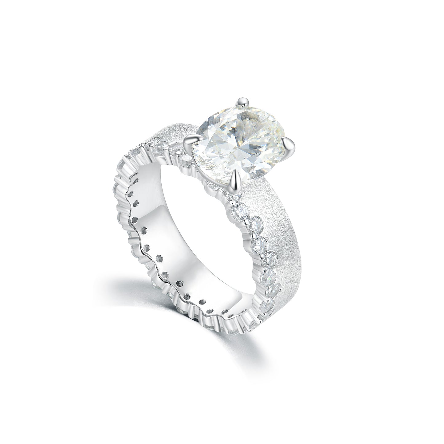 3.0ct Oval Cut Simulated Diamond Engagement Ring for Women, S925 Sterling Silver Textured Band, Dainty Solitaire Promise Ring, Bridal Wedding Jewelry