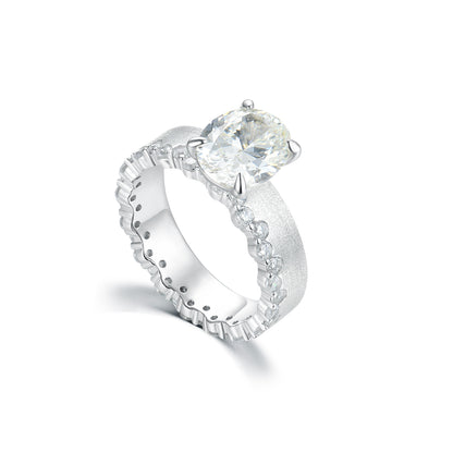 3.0ct Oval Cut Simulated Diamond Engagement Ring for Women, S925 Sterling Silver Textured Band, Dainty Solitaire Promise Ring, Bridal Wedding Jewelry
