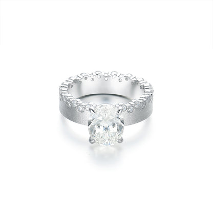 3.0ct Oval Cut Simulated Diamond Engagement Ring for Women, S925 Sterling Silver Textured Band, Dainty Solitaire Promise Ring, Bridal Wedding Jewelry