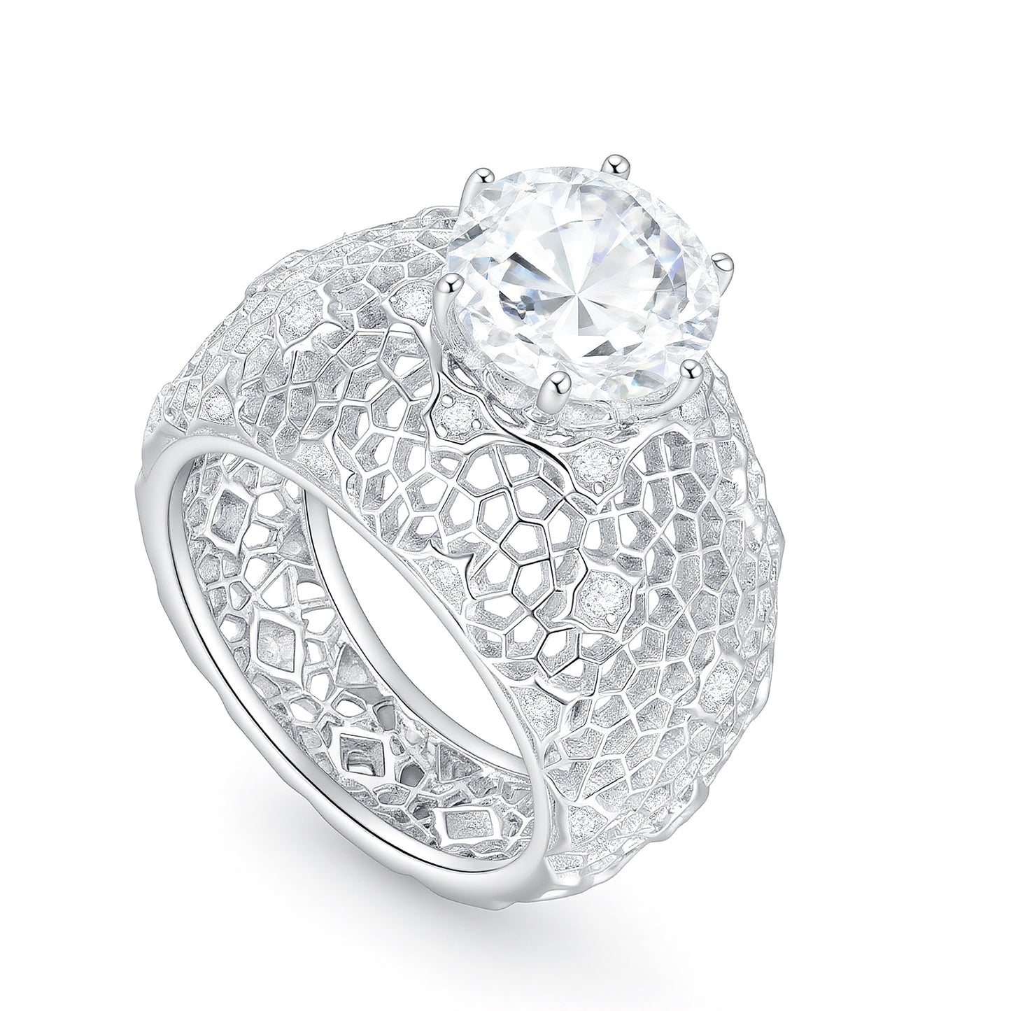 Exquisite Honeycomb Dome Ring – 5ct Round Cut Simulated Diamond in S925 Sterling Silver