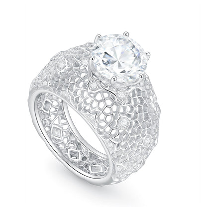 Exquisite Honeycomb Dome Ring – 5ct Round Cut Simulated Diamond in S925 Sterling Silver