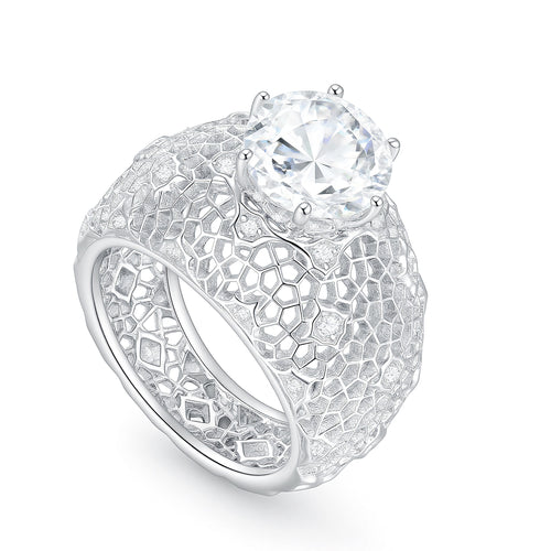 Exquisite Honeycomb Dome Ring – 5ct Round Cut Simulated Diamond in S925 Sterling Silver